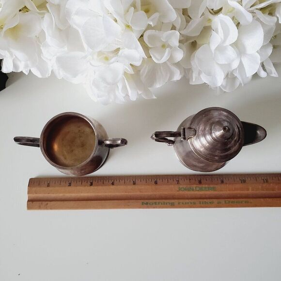 Vintage Victorian Silver Sugar Bowl and Creamer Set Decorative - Picture 6 of 16